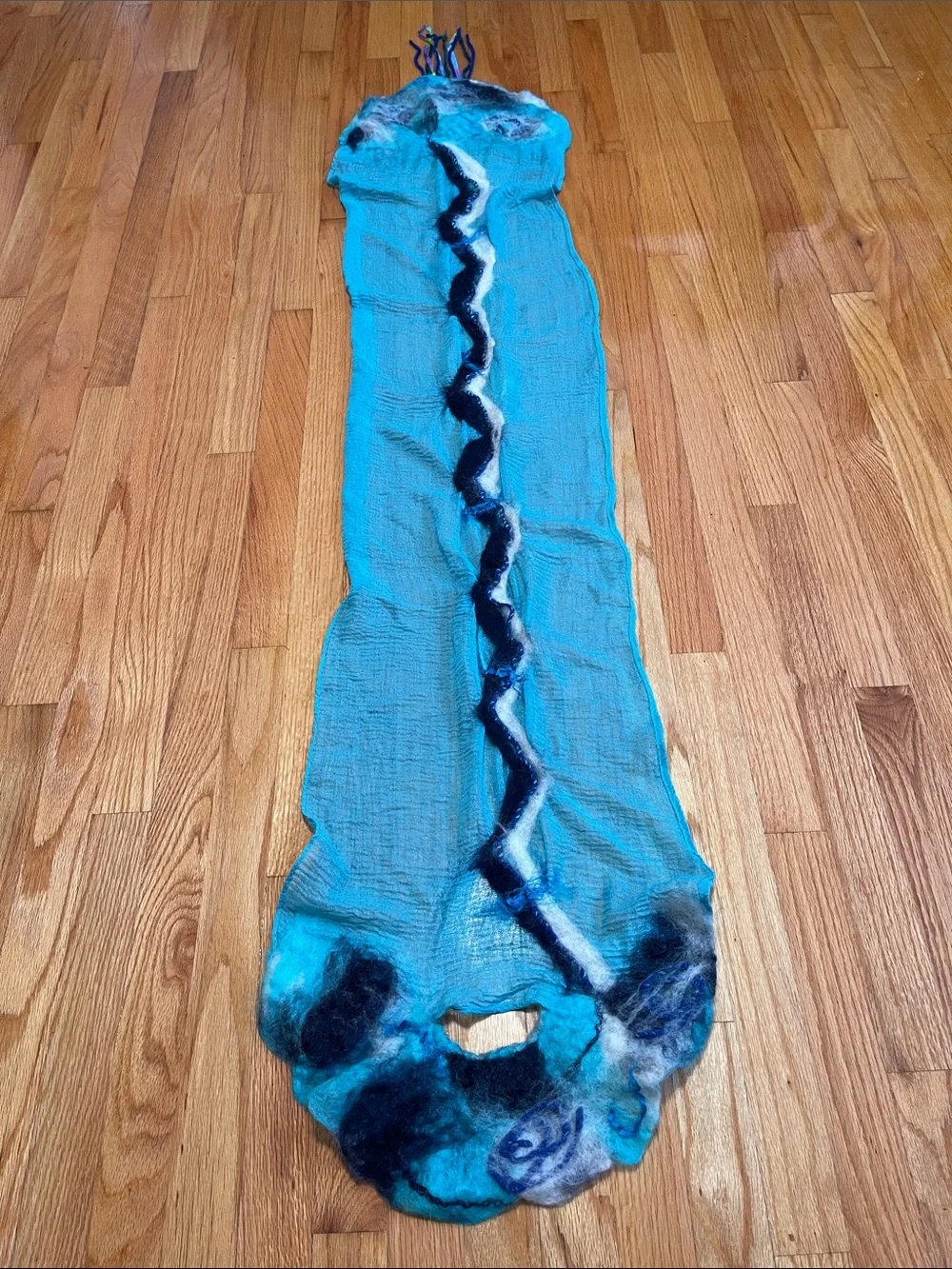 Handfelted Aqua & Teal Wool Scarf